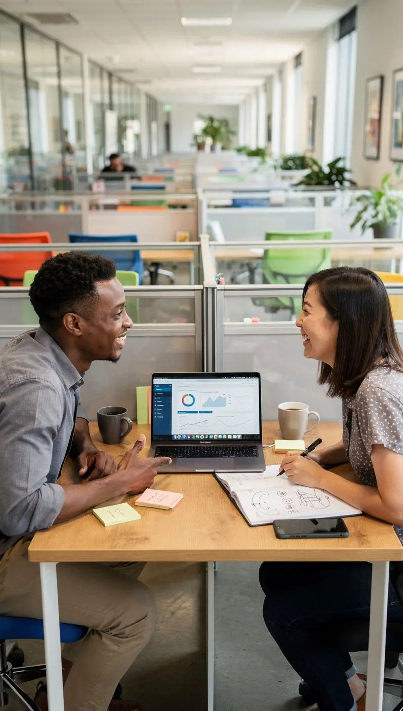 Кабинет с натуральными материалами и современным освещением.